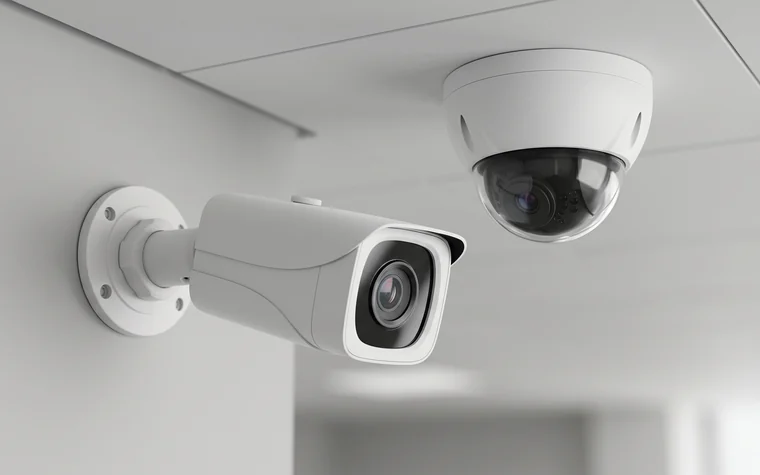 사무실 벽과 천장에 설치된 지능형 CCTV 카메라