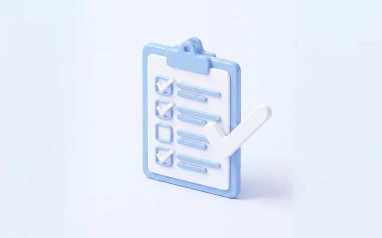 항목별 체크박스와 체크마크가 있는 클립보드로 필요한 상품만 선택함을 표현한 3D 일러스트