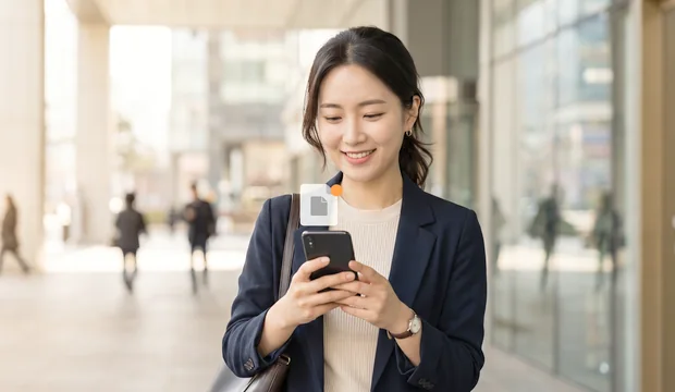 외근 중 스마트폰으로 팩스 수신 알림을 확인하는 직장인 – 모바일 실시간 수신
